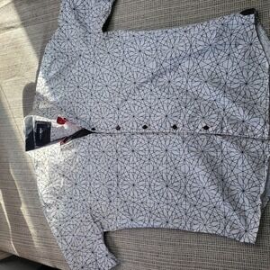 Maceoo Shirt Mens 2XL‎ White Geometric Long Sleeve Button Front Spread Collar